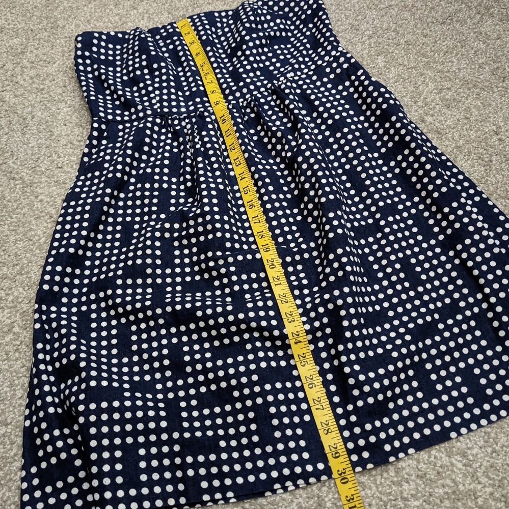 SOLD- Gap linen blend polka dot strapless tube skater dress navy white - Picture 15 of 16